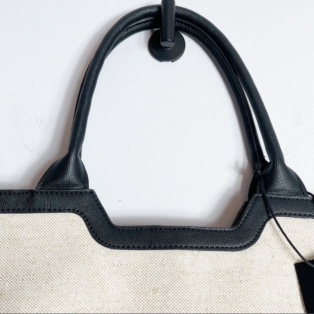 Rachel Zoe Capri Canvas Bag Natural Black Vegan Leather Trim NWT - Picture 4 of 14